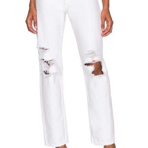 Agolde Women's White Distressed Straight Leg Jeans